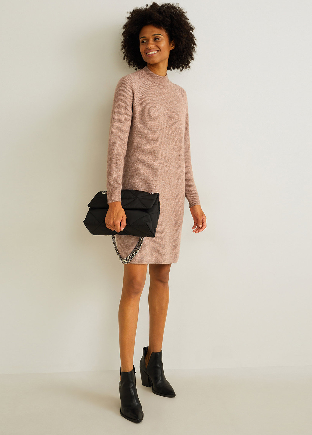 Бежевое кэжуал платье платье-свитер C&A меланжевое