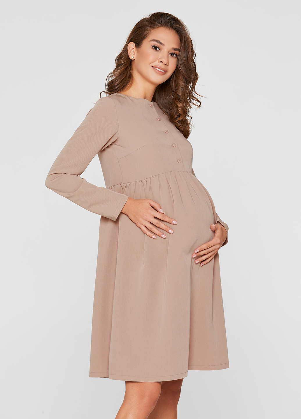 Бежевое кэжуал платье для беременных и кормящих оверсайз Lullababe