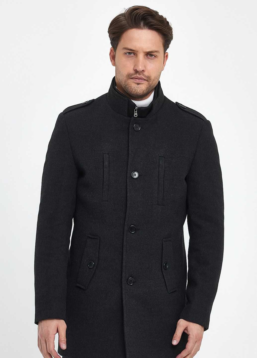 Темно-сіре демісезонне Пальто однобортне Trend Collection