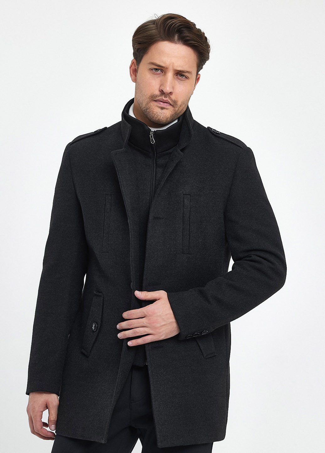 Темно-сіре демісезонне Пальто однобортне Trend Collection