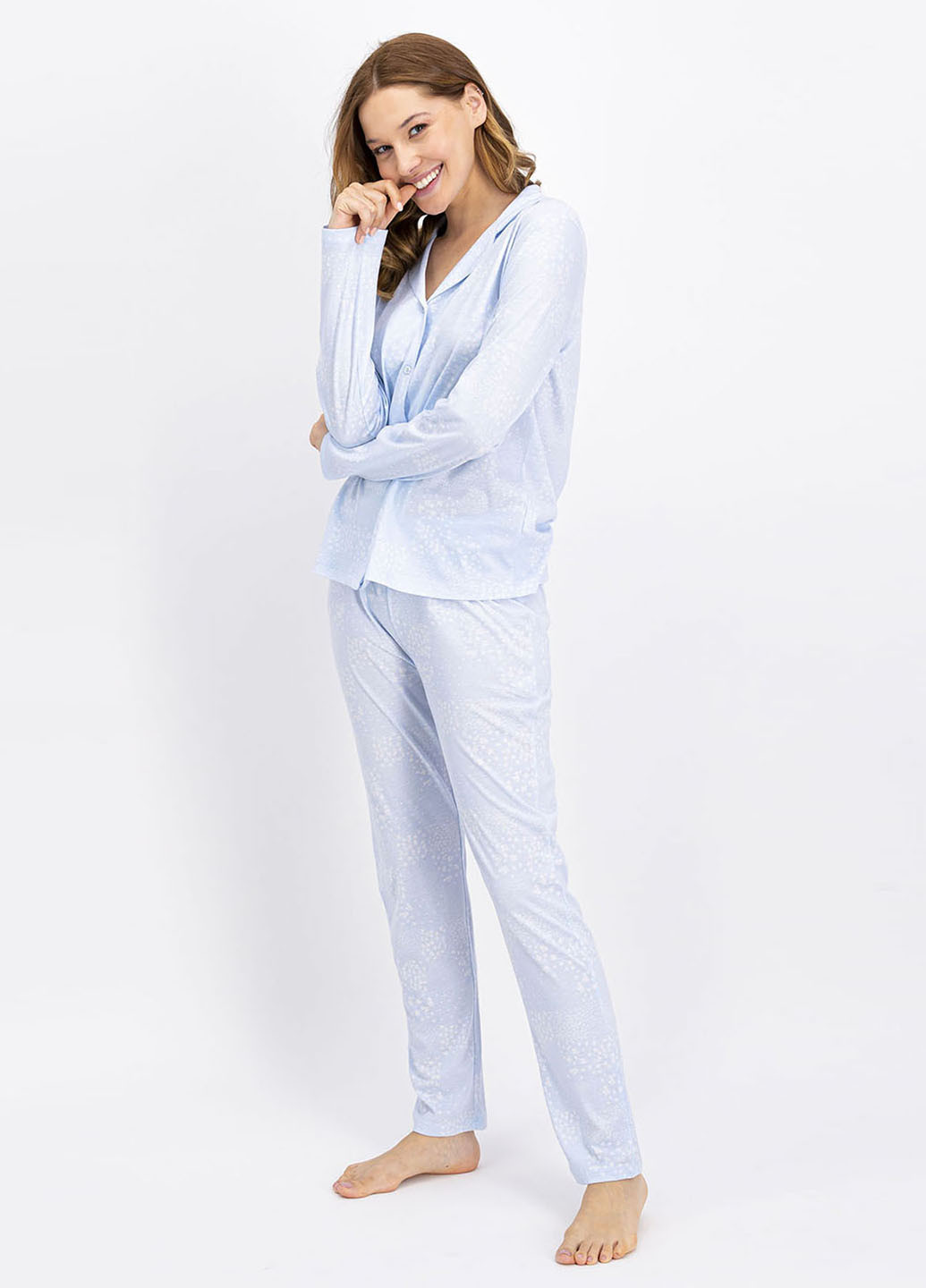 Блакитна всесезон піжама (сорочка, штани) рубашка + брюки ECROU