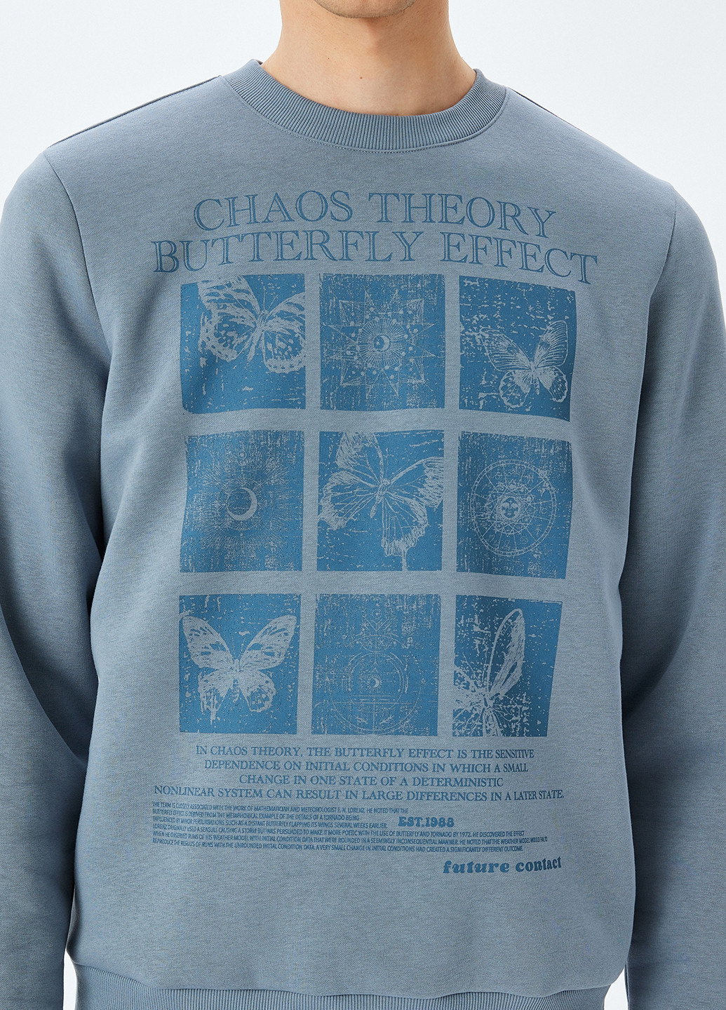 Серо-голубой свитшот KOTON рисунок без декора (362160136)