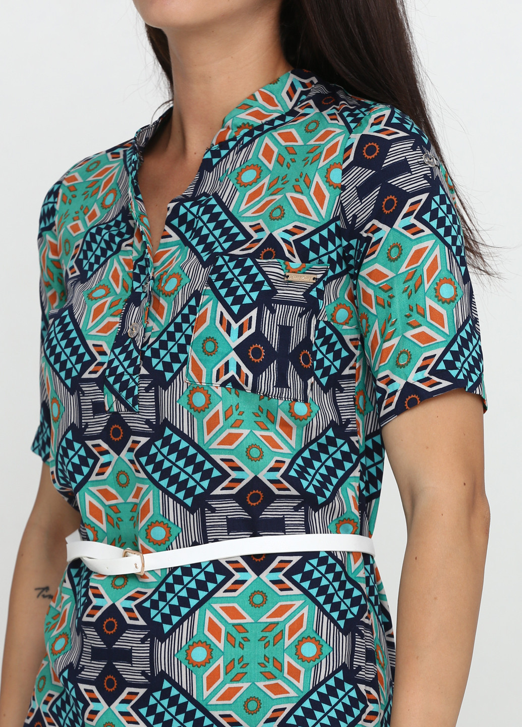 Бирюзовое кэжуал платье рубашка Radda с геометрическим узором