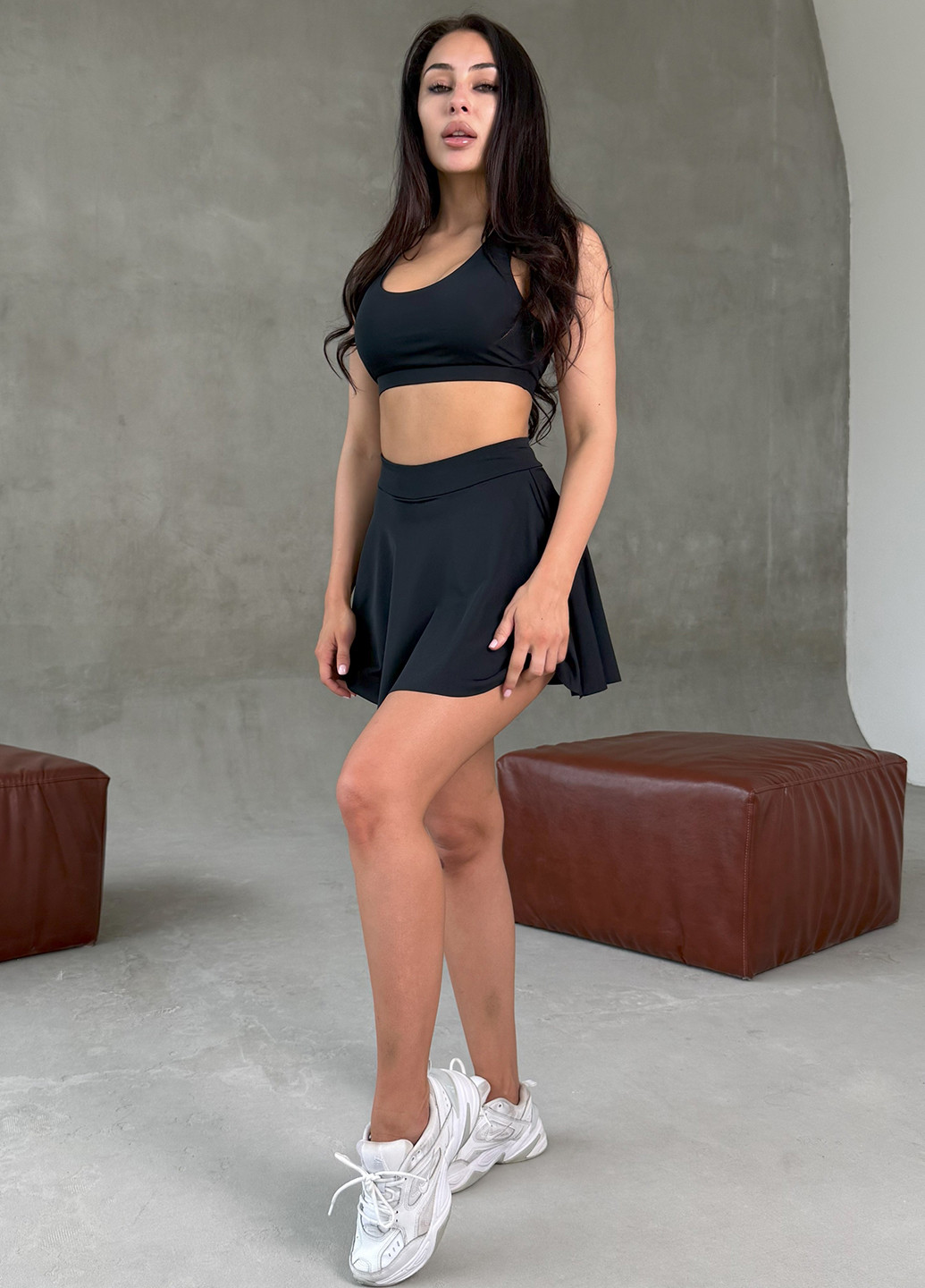 Чорний демісезонний комплект (топ, спідниця, шорти) NOVA VEGA