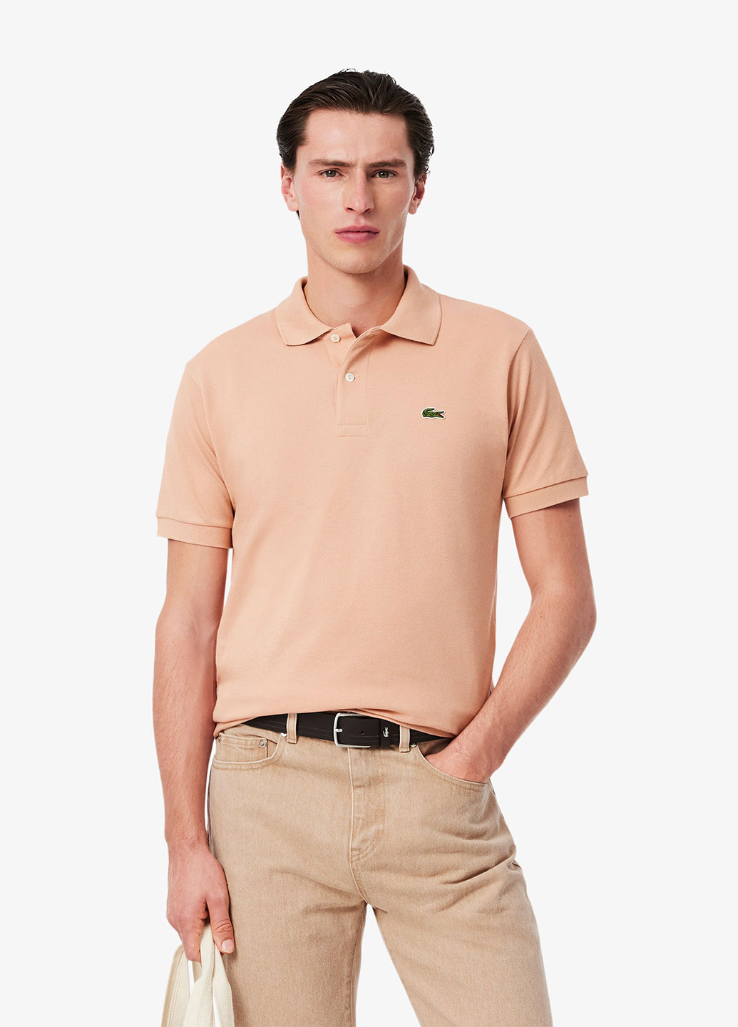 Пудровая футболка-поло для мужчин Lacoste однотонная