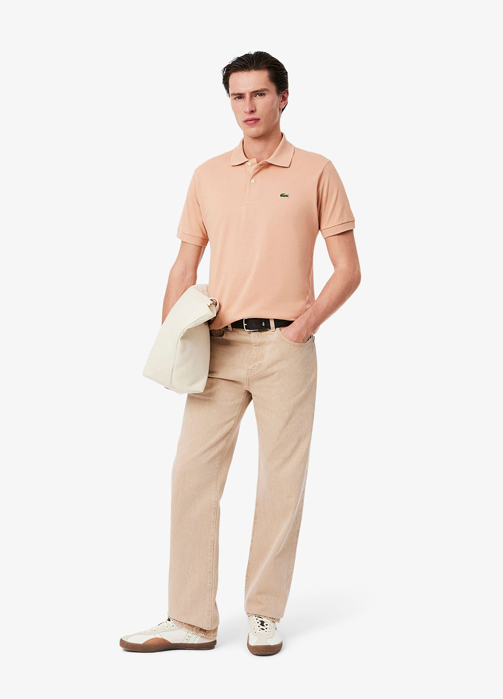 Пудровая футболка-поло для мужчин Lacoste однотонная