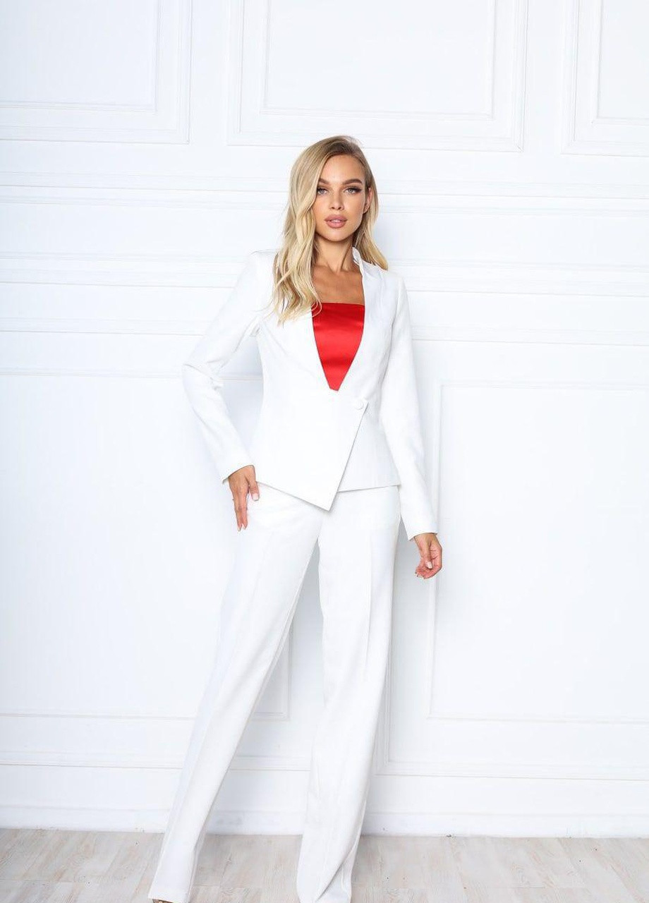 Женский брючный костюм асимметрия белого цвета на подкладке р.40 372780 New Trend (256030047)