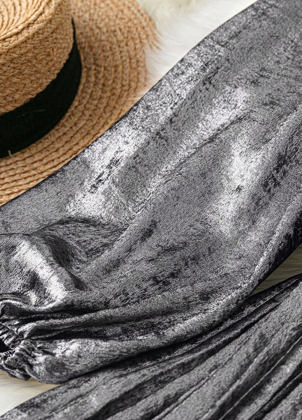 Срібна вечірня, кежуал сукня кльош, плісована SHEIN однотонна