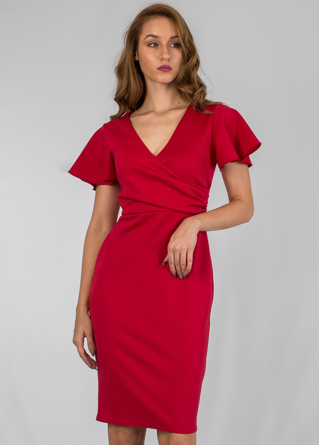 Червона ділова плаття, сукня на запах Jessica Wright однотонна
