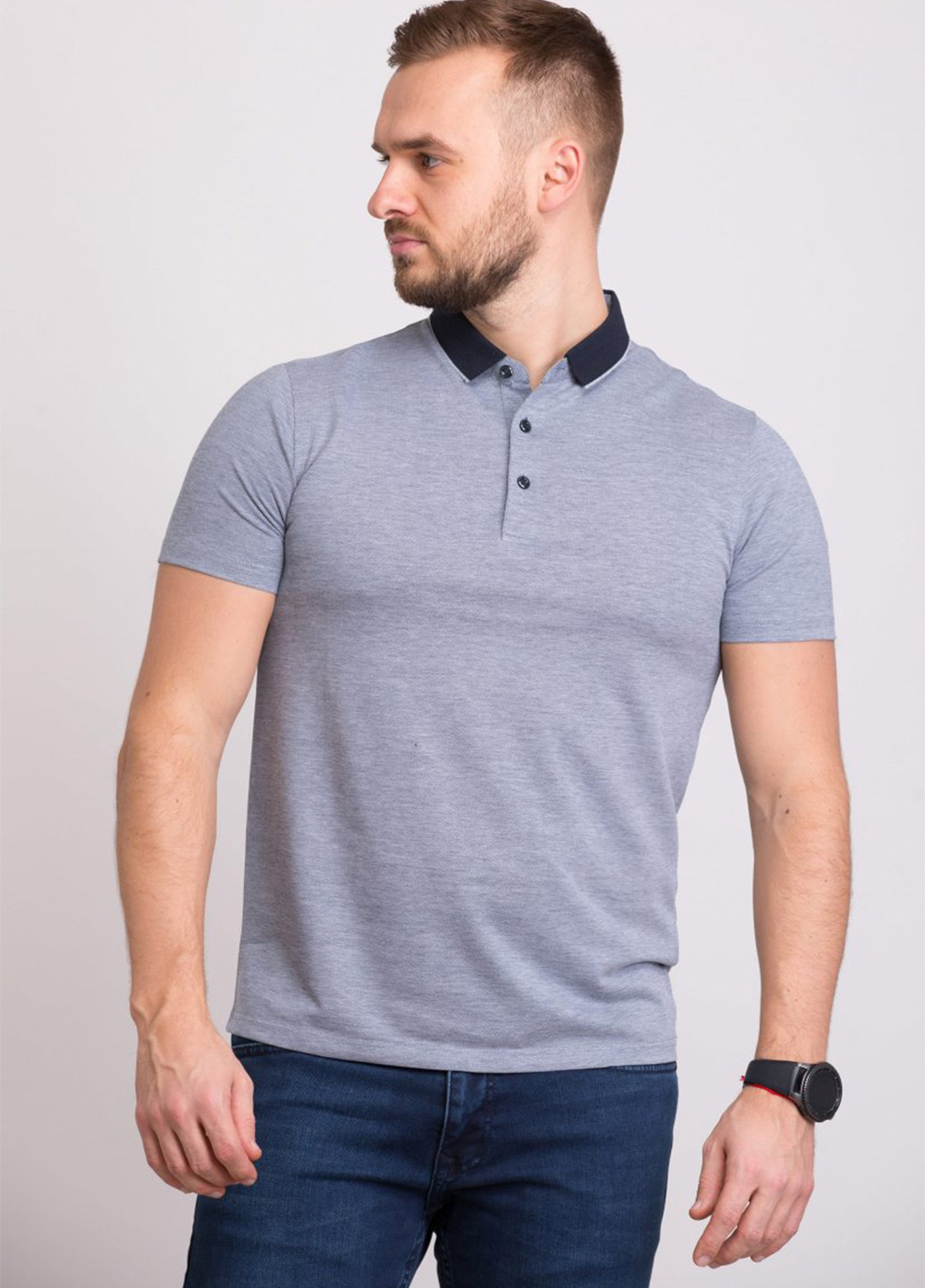 Серая футболка-поло для мужчин Trend Collection меланжевая