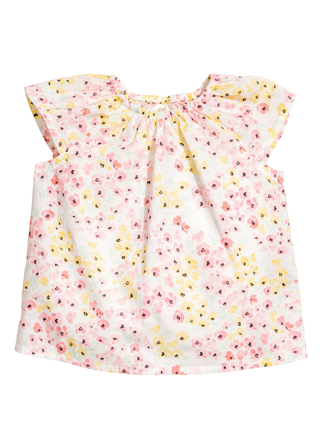 Молочная цветочной расцветки блузка с коротким рукавом H&M летняя