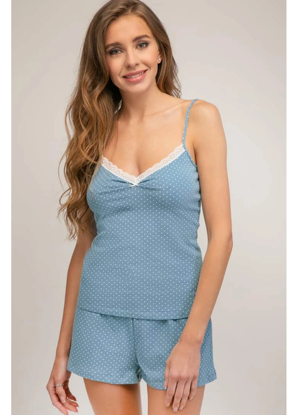 Голубая всесезон хлопковая комфортна майка из линии адриатик pretty dots 3174 с Kleo