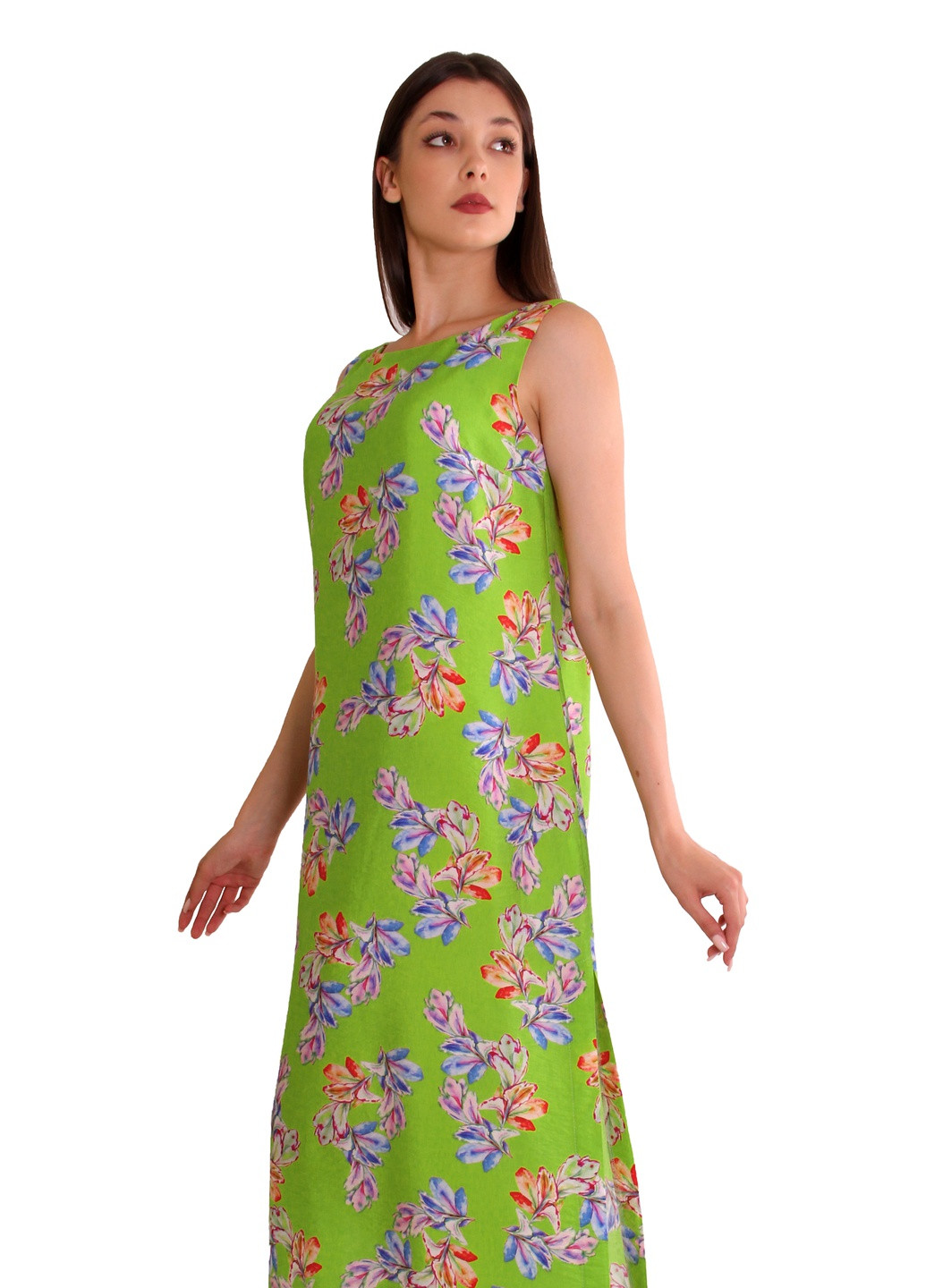 Лайм кэжуал ровное платье из штапеля с цветочным принтом . производство украина. Anna Dali с цветочным принтом