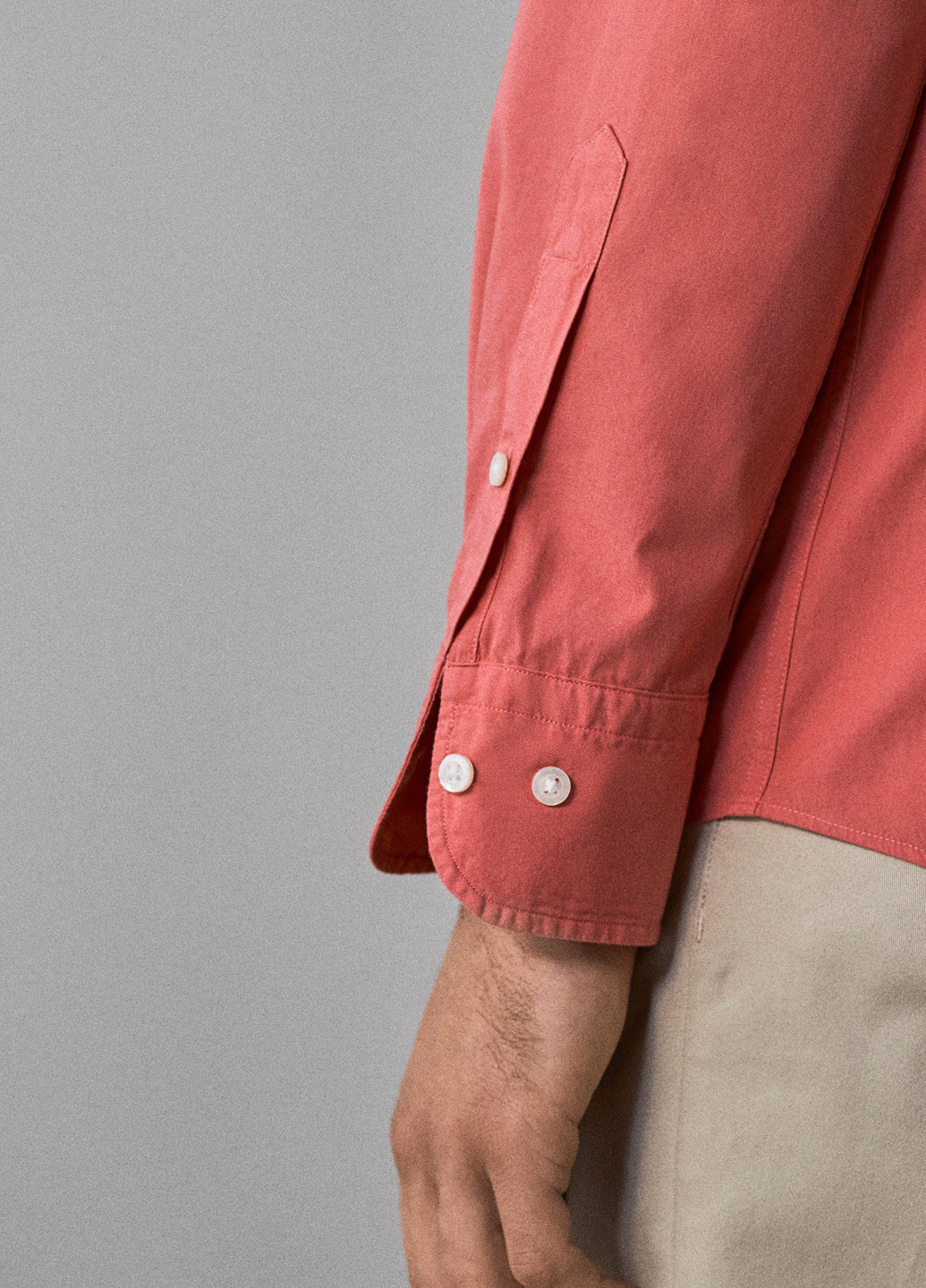 Коралловая кэжуал рубашка однотонная Massimo Dutti с длинным рукавом