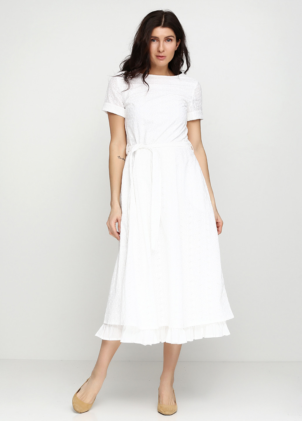 Белое кэжуал платье Happy Dress фактурное