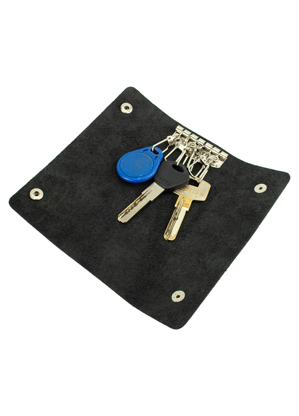 Ключниця шкіряна на кнопках з карабінами чорна HC0077 black HandyCover (219035198)