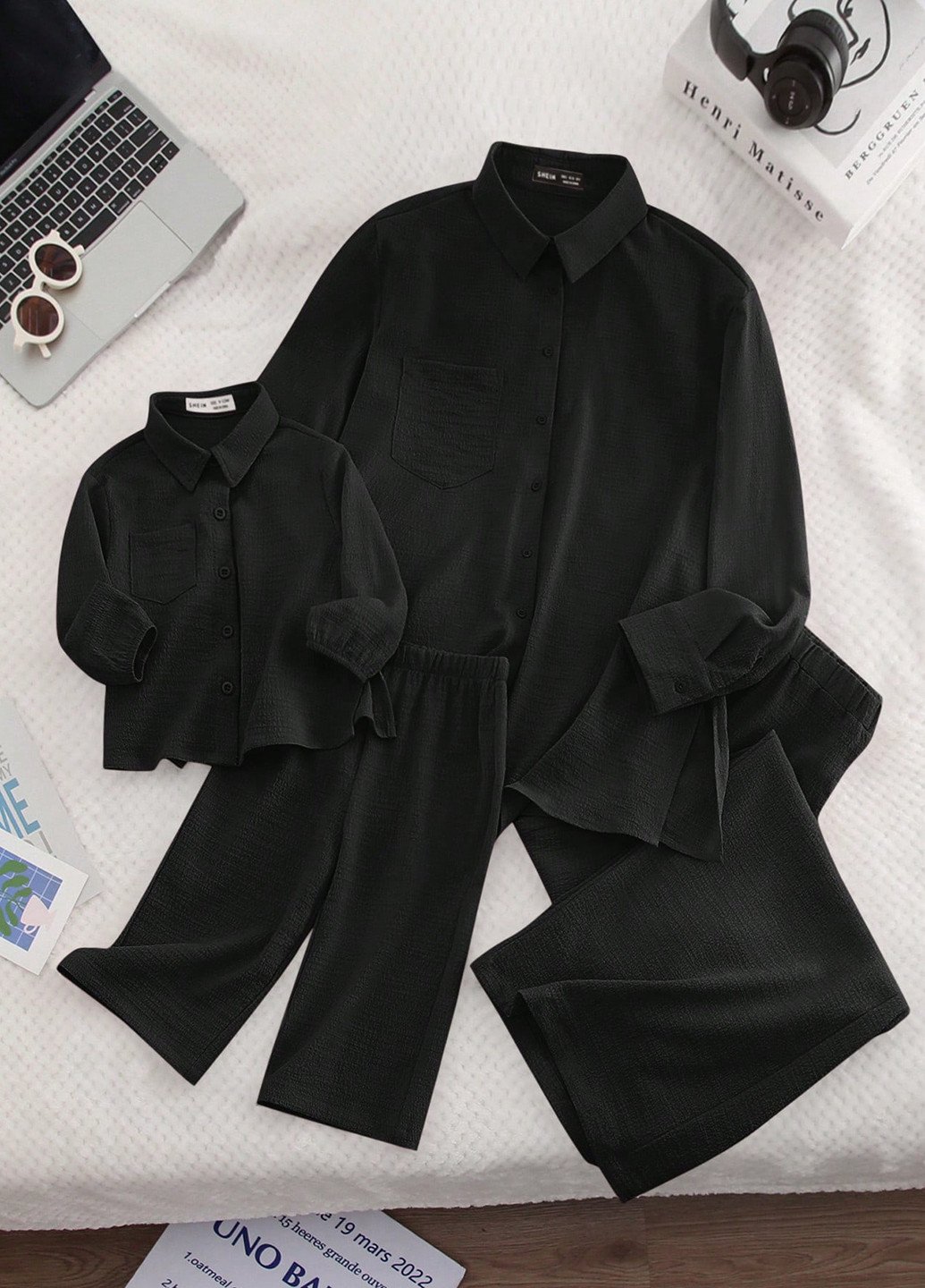 Чорний демісезонний костюм (сорочка, штани) брючний, з сорочкою SHEIN