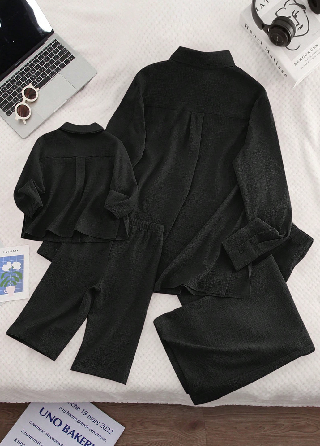 Чорний демісезонний костюм (сорочка, штани) брючний, з сорочкою SHEIN