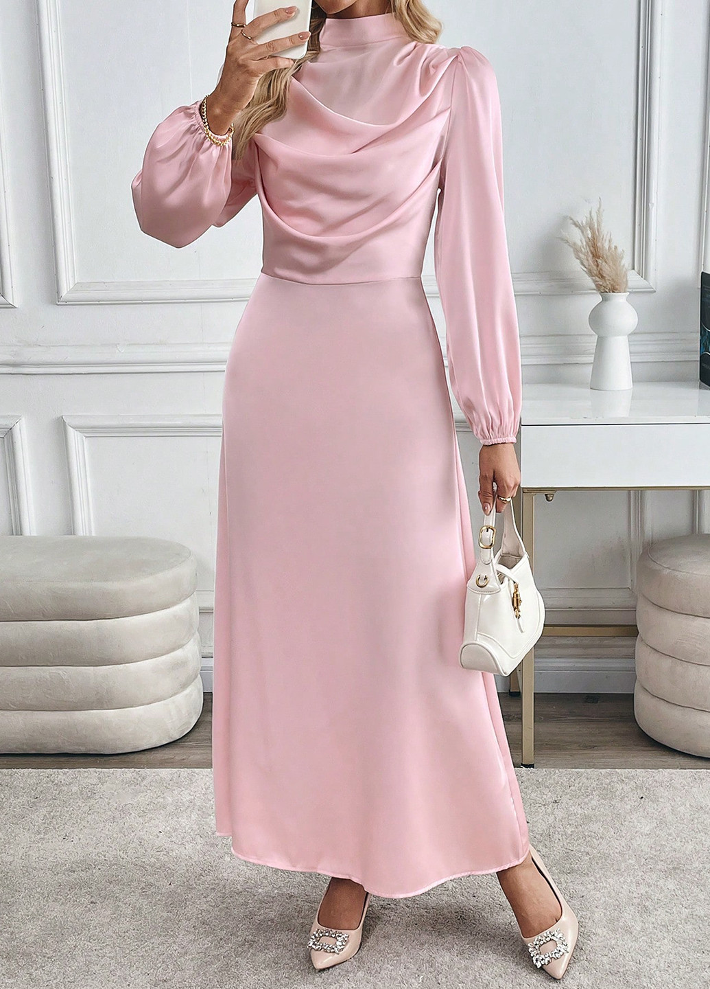 Светло-розовое коктейльное, праздничный платье футляр SHEIN однотонное