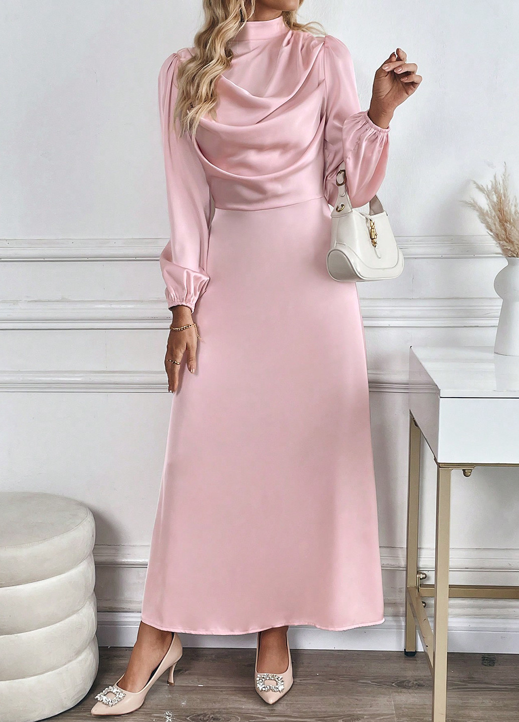 Светло-розовое коктейльное, праздничный платье футляр SHEIN однотонное