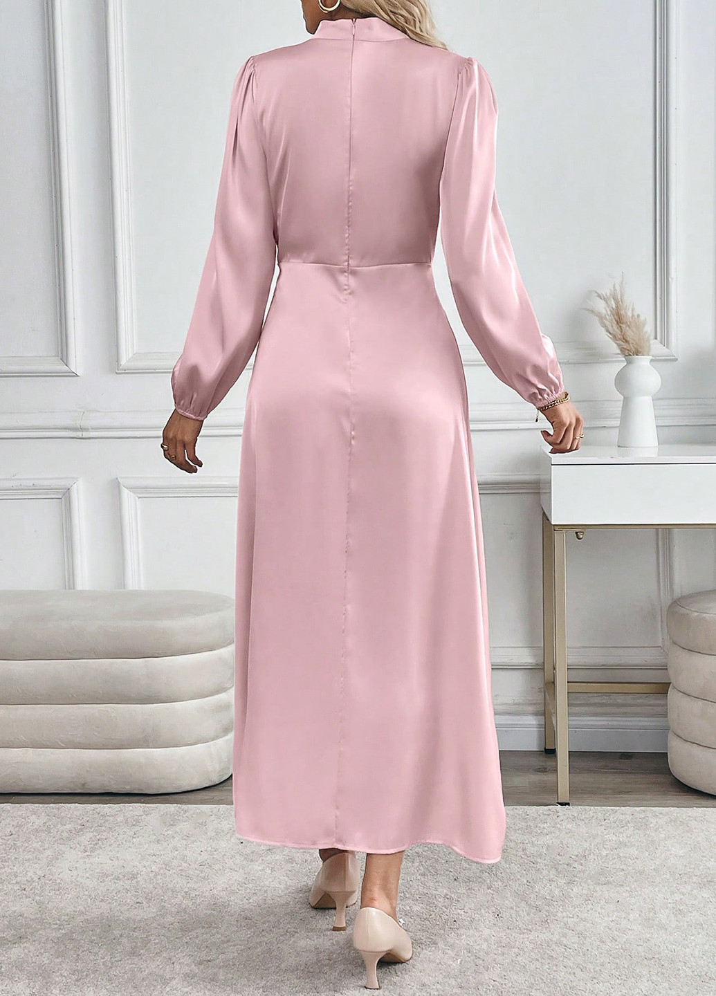 Светло-розовое коктейльное, праздничный платье футляр SHEIN однотонное