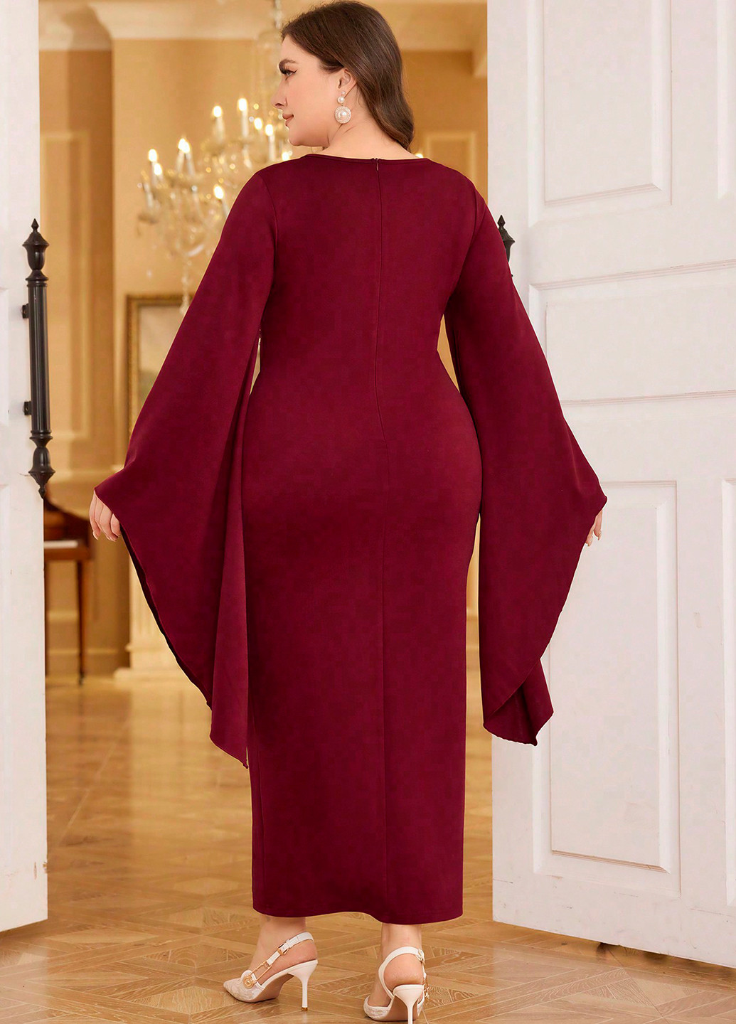 Бордовое праздничный, вечернее платье футляр SHEIN однотонное