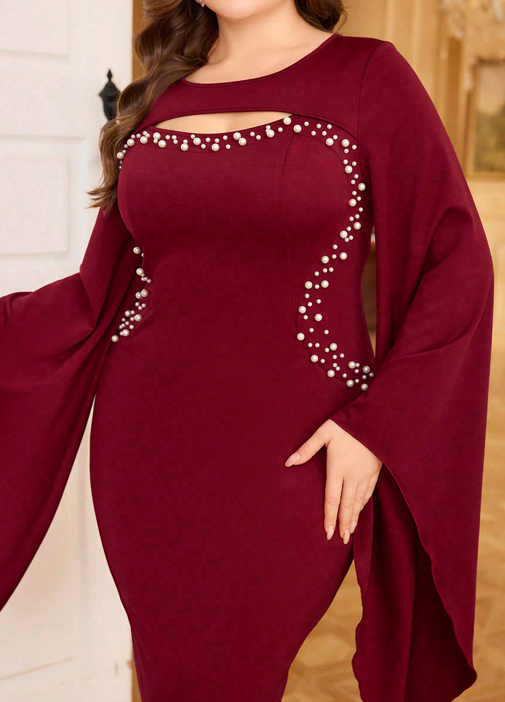 Бордовое праздничный, вечернее платье футляр SHEIN однотонное