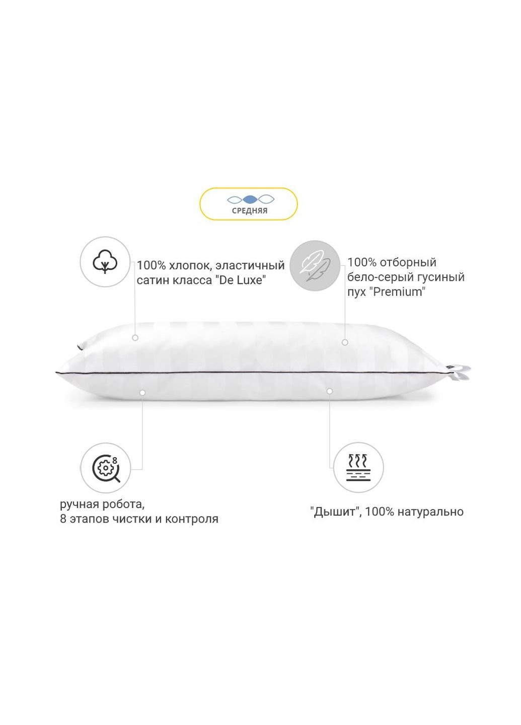 Подушка пухова Hand Made Royal Pearl 907 середня 60x60 (2200000555755) No Brand (254013764)