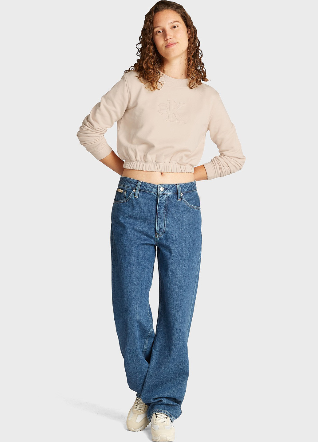 Песочный свитшот Calvin Klein Jeans логотип рваный, нашивки (366424668)