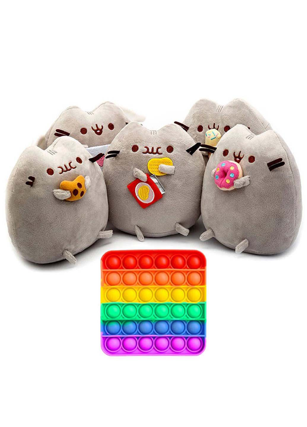 Комплект м'яких іграшок коти Пушин кет з п'яти штук та іграшка антистрес Pop It квадрат VOLRO (256544226)