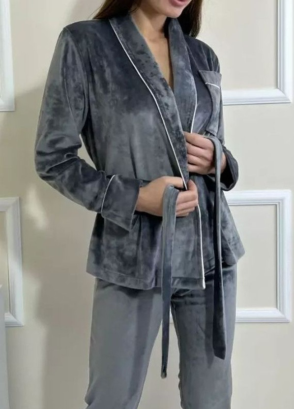 Серая всесезон велюровая пижама - домашний костюм Fashion Club
