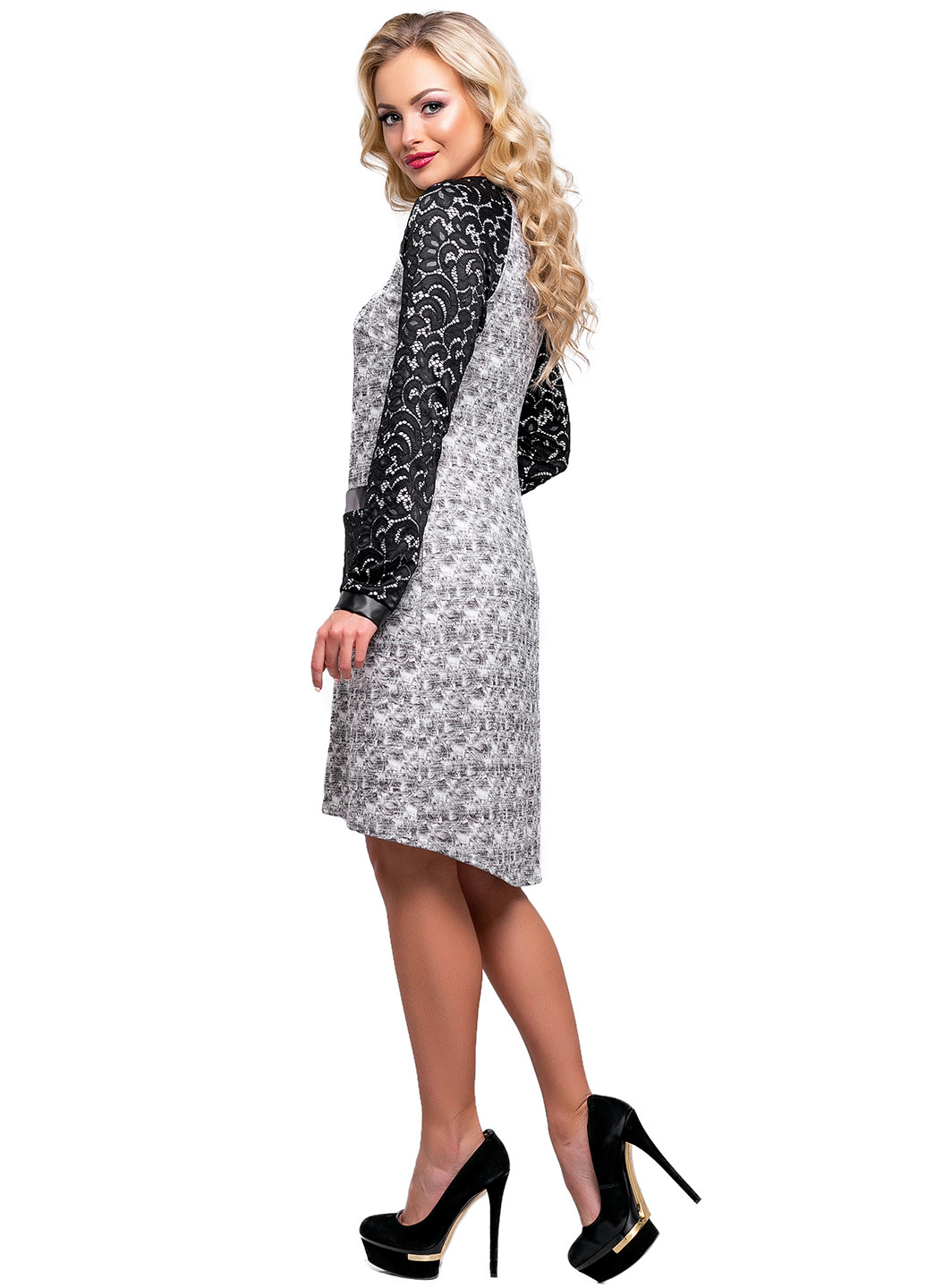 Светло-серое кэжуал платье ST-Seventeen с абстрактным узором