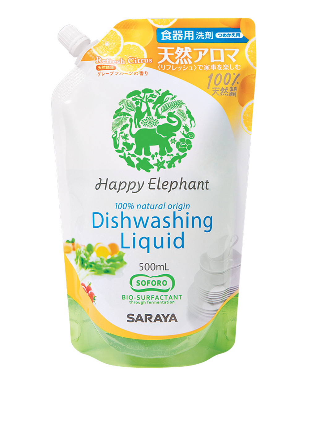 Жидкость для мытья посуды с ароматом грейпфрута, 500 мл (наполнитель) Happy Elephant (42049250)