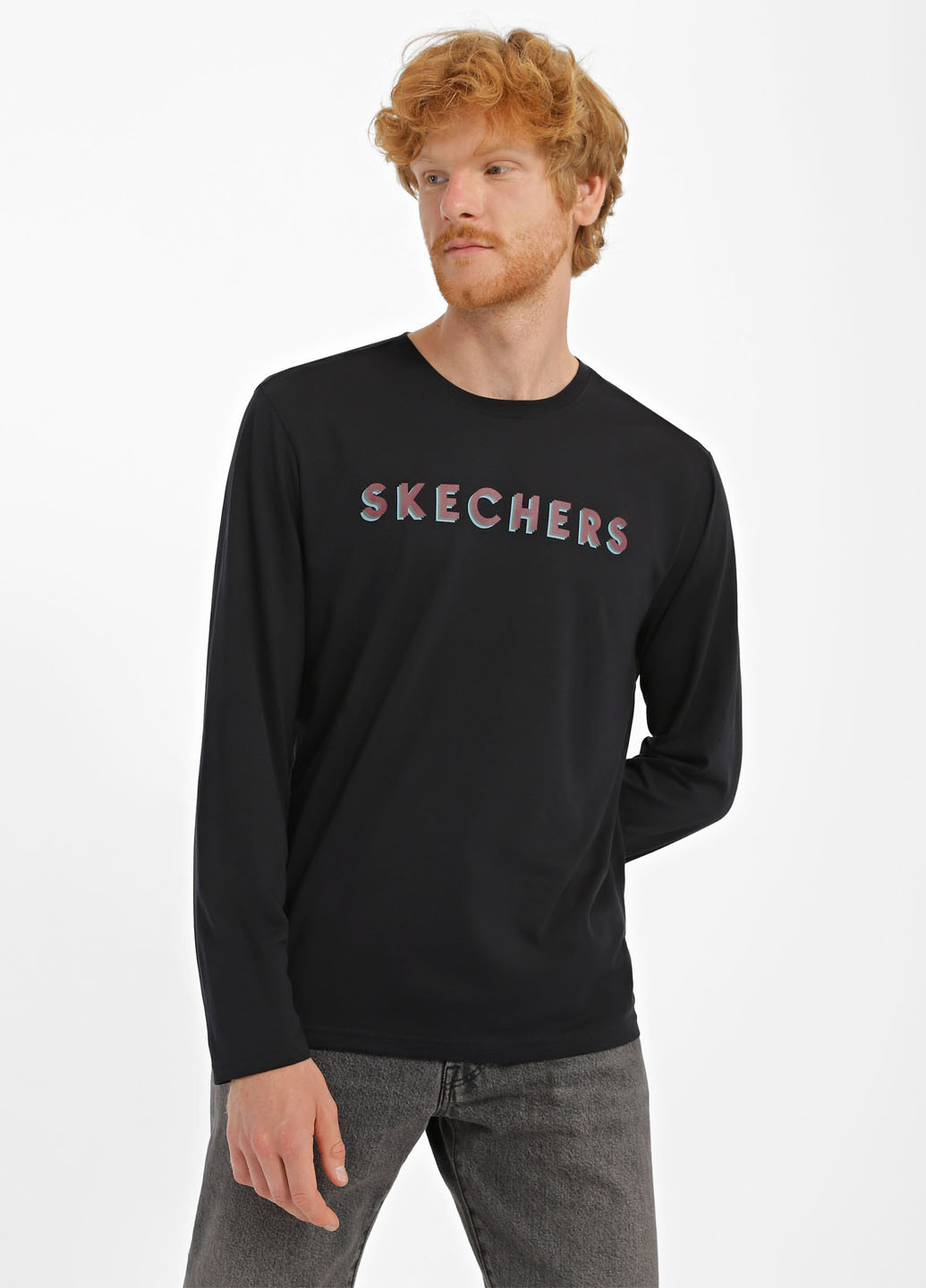 Лонгслів Skechers LT23 BLK логотип чорний кежуали, спортивні бавовна