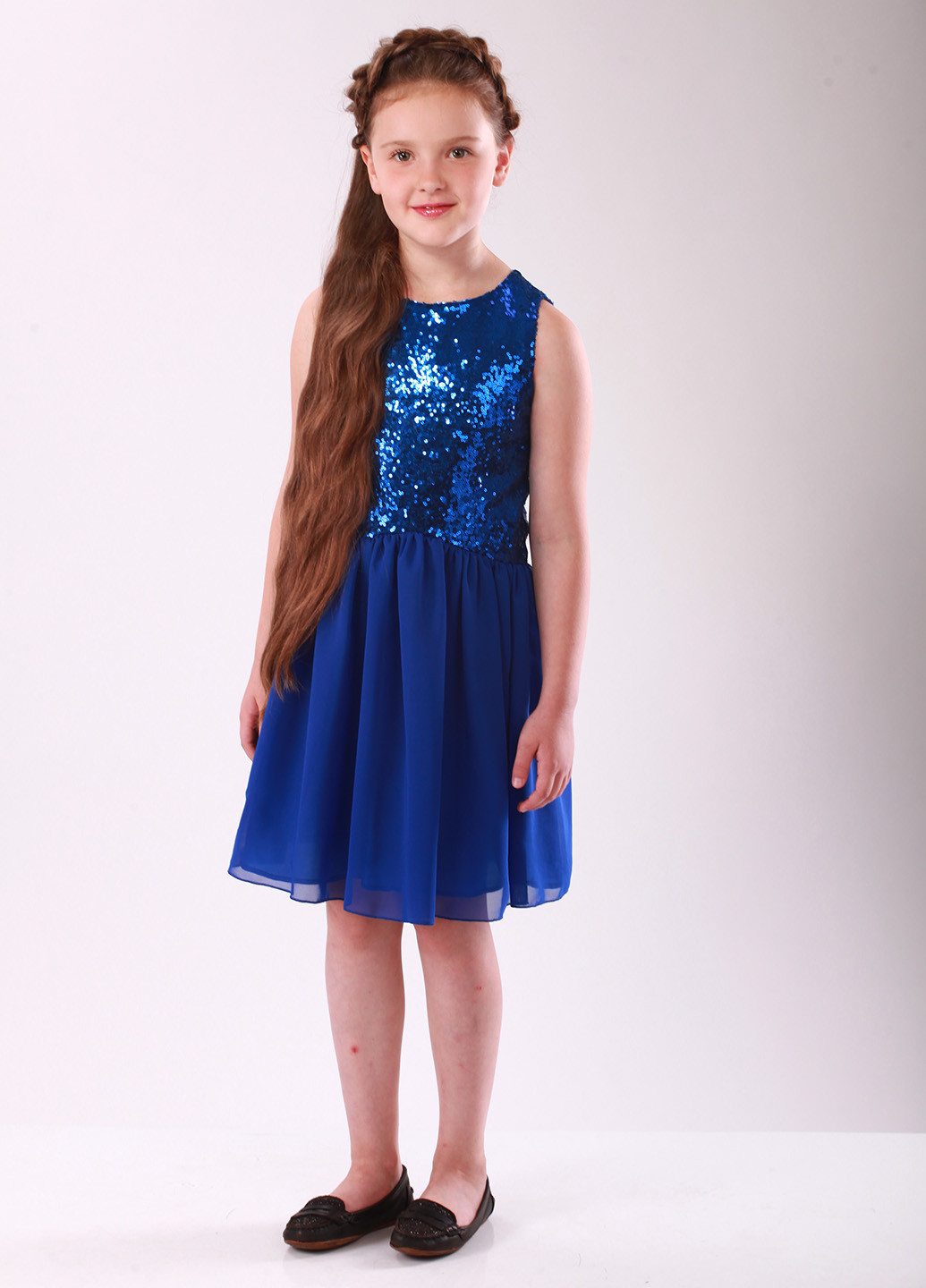 Синее праздничный платье с открытыми плечами Sasha
