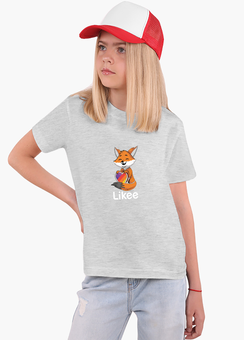 Светло-серая демисезонная футболка детская лайк лисичка (likee fox)(9224-1033) MobiPrint
