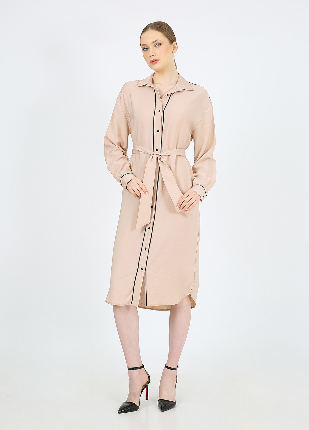 Пудровое кэжуал платье рубашка Casalini в полоску