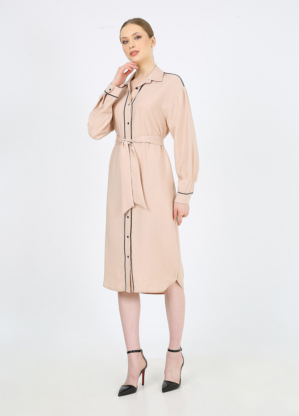 Пудровое кэжуал платье рубашка Casalini в полоску