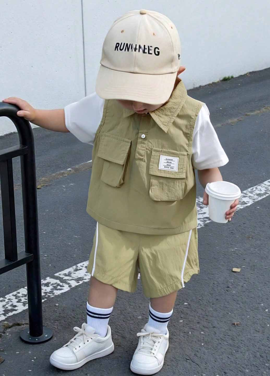 Зеленый летний костюм (поло, шорты) с шортами SHEIN