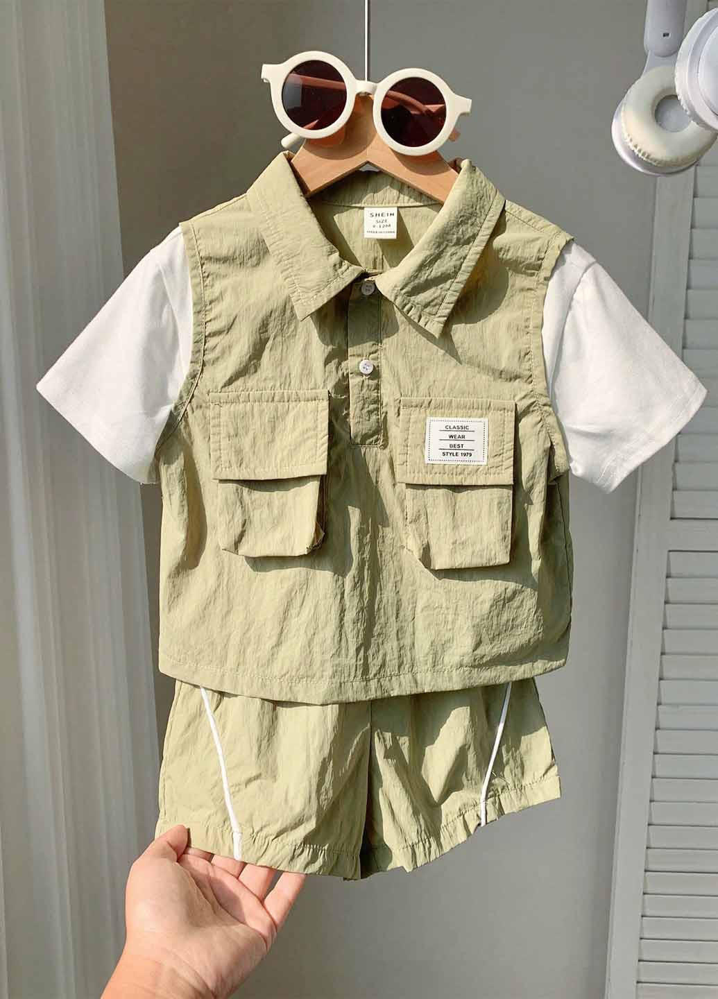 Зеленый летний костюм (поло, шорты) с шортами SHEIN