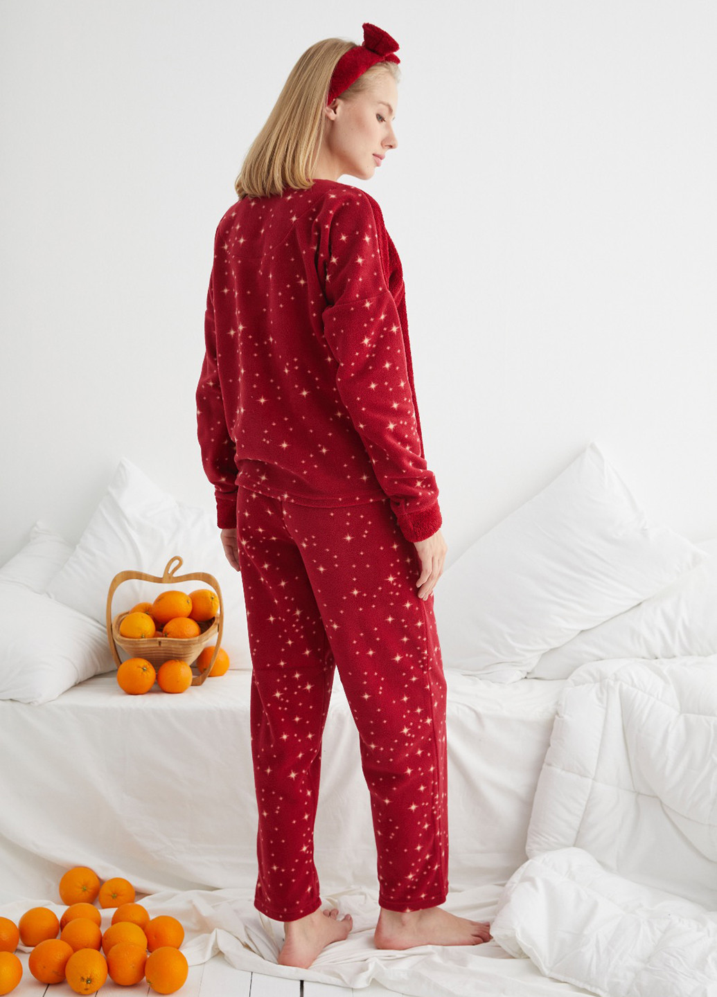 Червона всесезон піжама (кофта, штани, пов'язка на голову) кофта + брюки Pijamoni