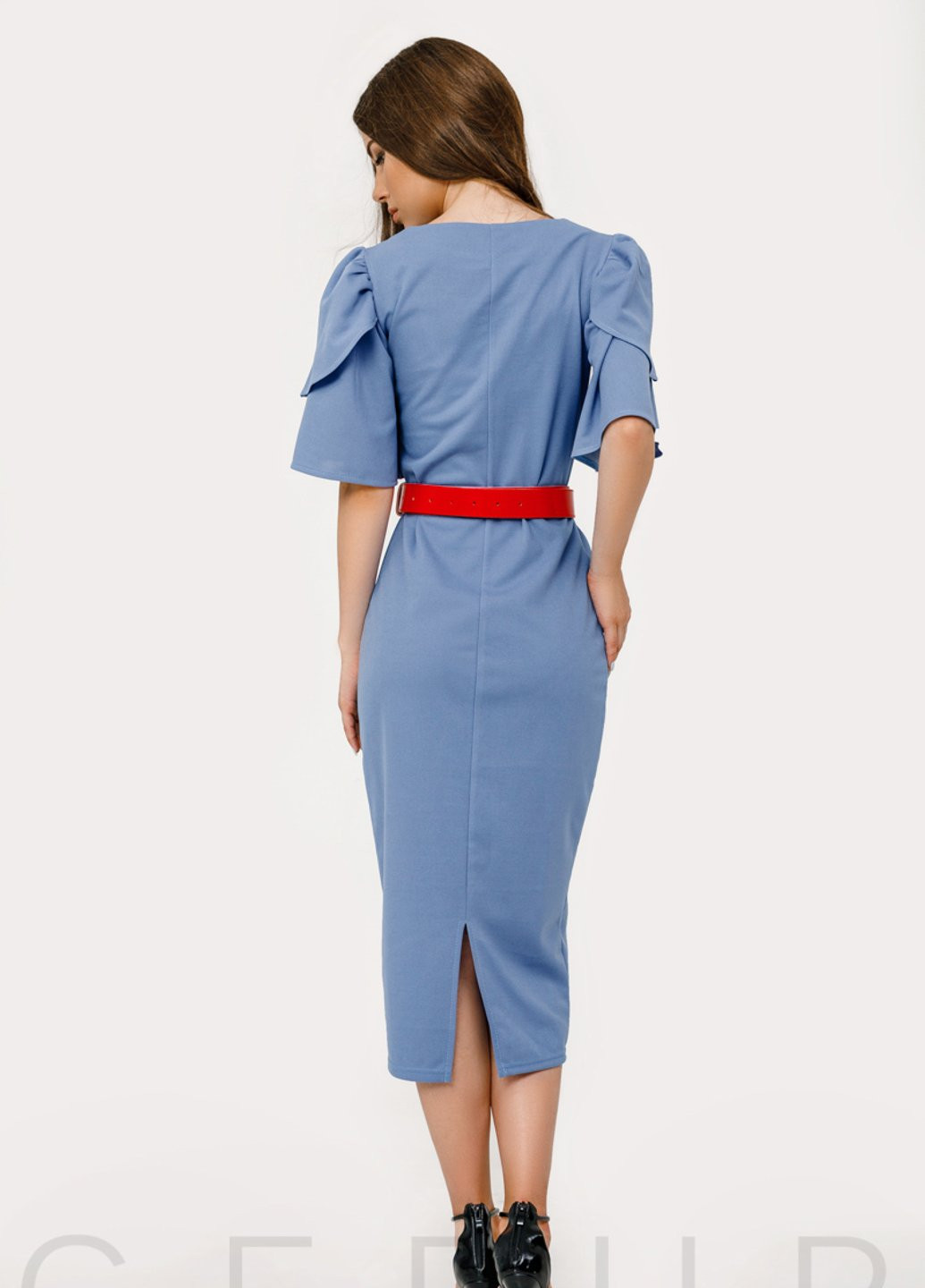 Голубое деловое облегающее деловое платье Gepur однотонное