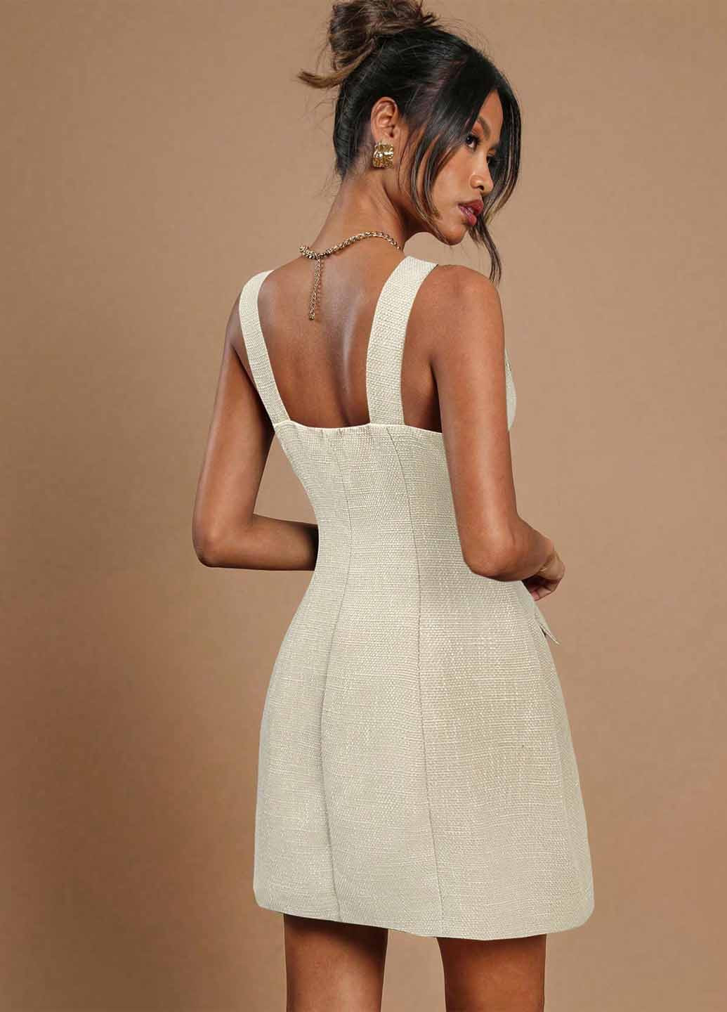 Кремовое коктейльное, кэжуал платье SHEIN однотонное