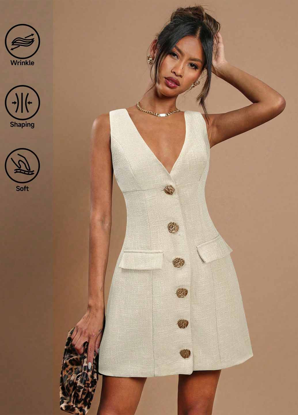 Кремовое коктейльное, кэжуал платье SHEIN однотонное