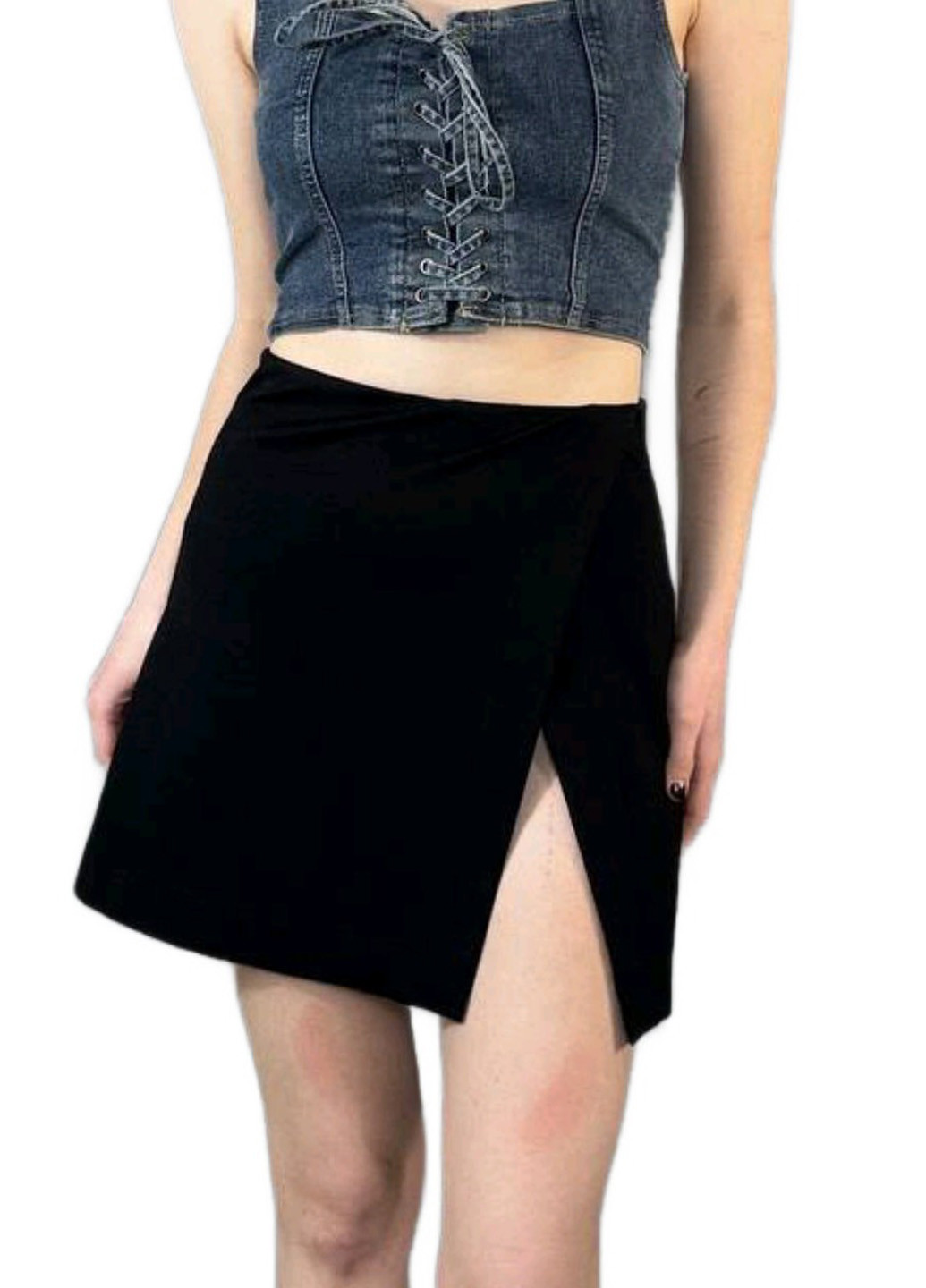 Черная кэжуал однотонная юбка H&M на запах