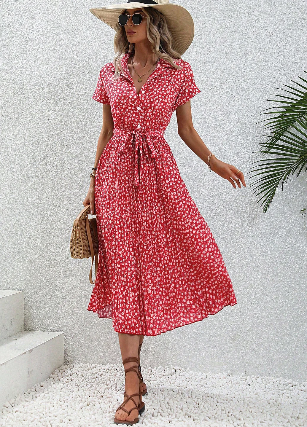 Червона кежуал сукня сукня-сорочка SHEIN з квітковим принтом