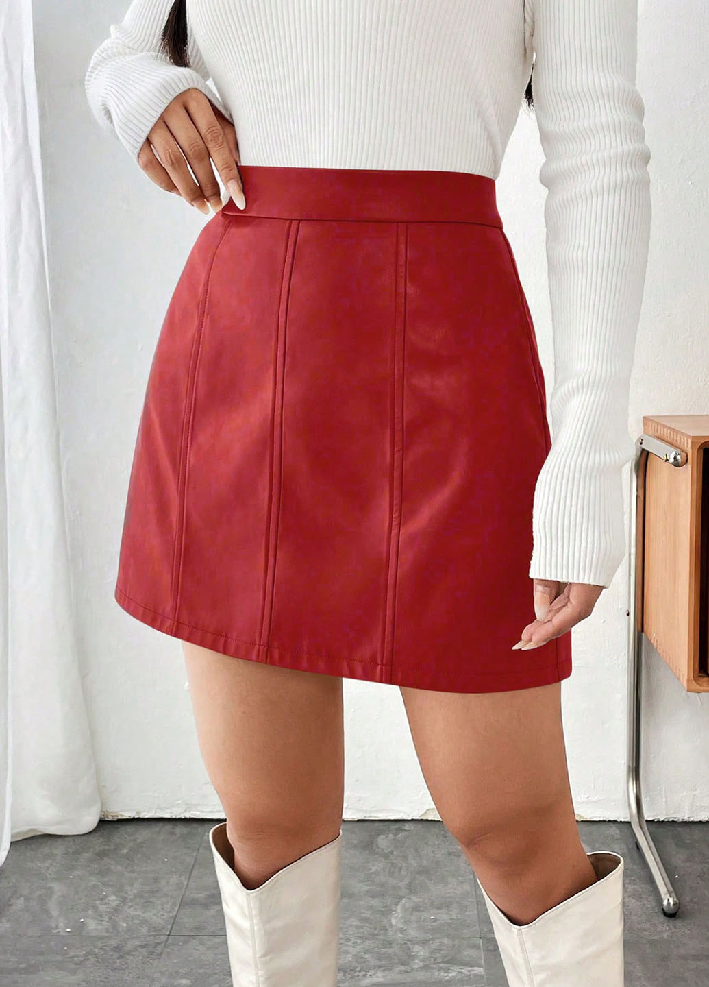 Красная кэжуал однотонная юбка SHEIN а-силуэта (трапеция)