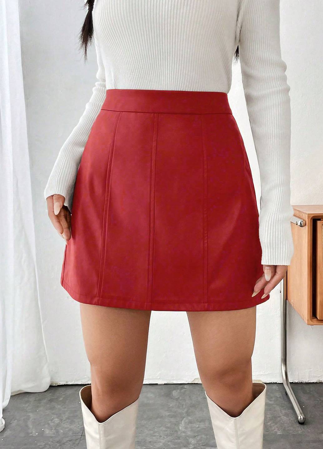 Красная кэжуал однотонная юбка SHEIN а-силуэта (трапеция)
