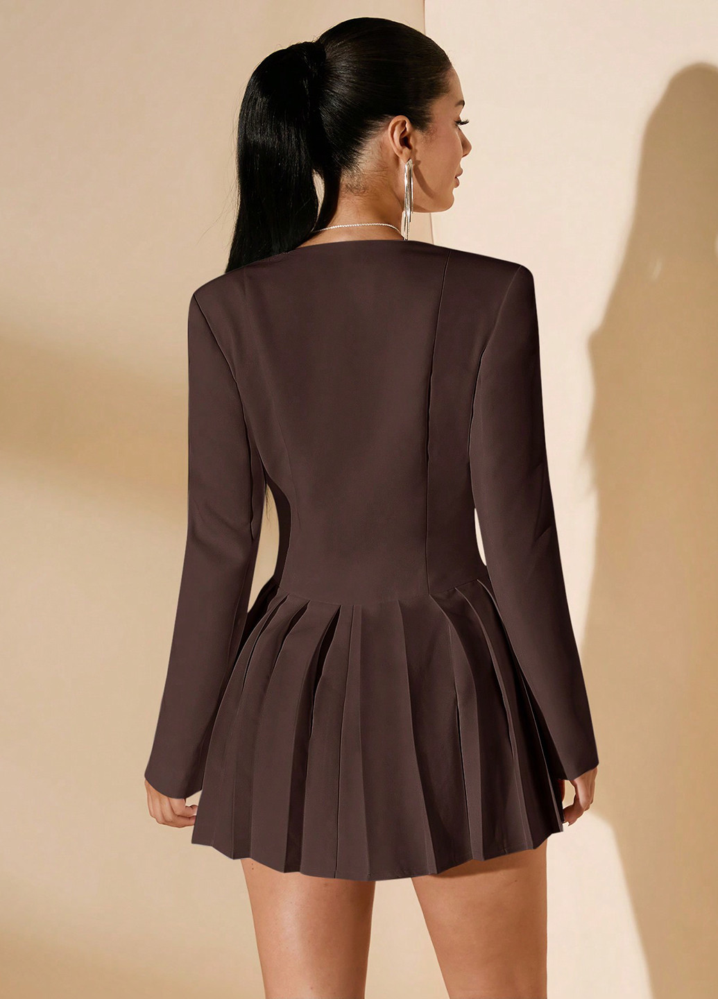 Темно-коричневое коктейльное платье платье-жакет SHEIN однотонное