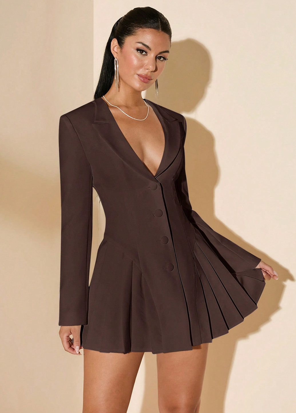 Темно-коричневое коктейльное платье платье-жакет SHEIN однотонное